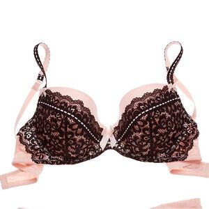 Elegant Lace Trimmed Bra in Pink and Black Aimelee Push Up adore me 30b